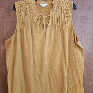 Sleeveless Mustard Top with Lace Detail